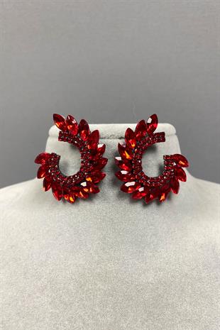Red Shuttle Hera Leaf Pattern Stone Evening Earrings