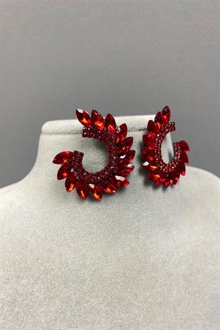 Red Shuttle Hera Leaf Pattern Stone Evening Earrings