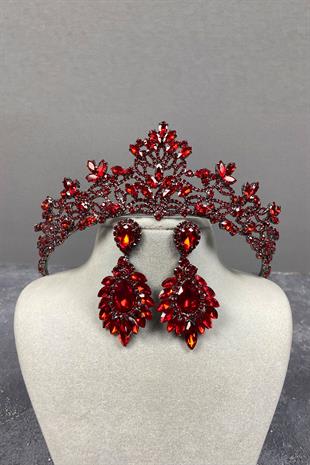 Red Melis Bridal Henna Crown And Studded Earrings