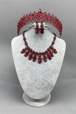 Red Mia Bridal Henna Crown and Necklace Set