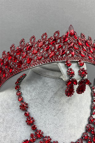 Red Mia Bridal Henna Crown and Necklace Set