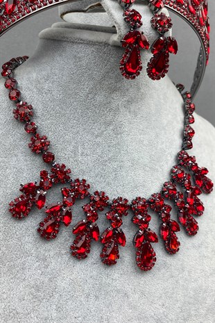 Red Mia Bridal Henna Crown and Necklace Set