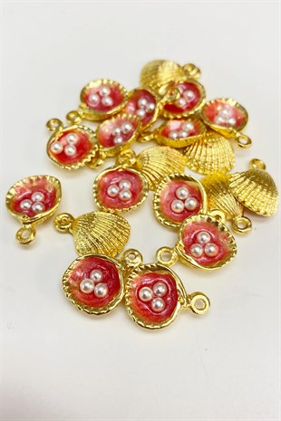 Red Enameled Clam Shell Pendant 1 Pcs