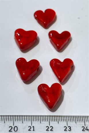 Kırmızı Murano Yapımı Cam Boncuk Kalp 1 Adet