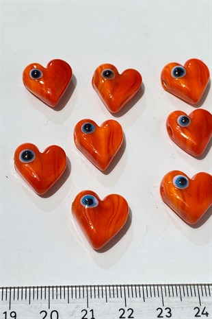 Red Murano Glass Bead Evil Eye Figure Heart 1 Piece