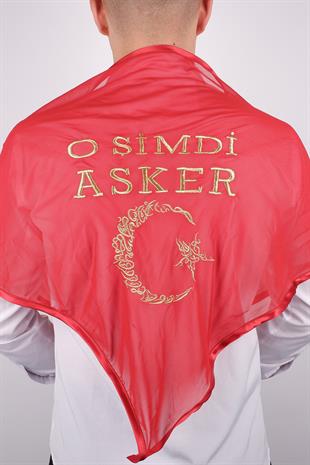 Kırmızı O Şimdi Asker Sim Ay Yıldızlı Nakışlı Asker Örtü Şal