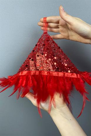 Red Authentic Bead Embroidered Hairy Bridal Halay Handkerchief 1 Piece