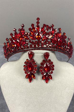 Red Pera Bridal Henna Tiara and Stud Earrings