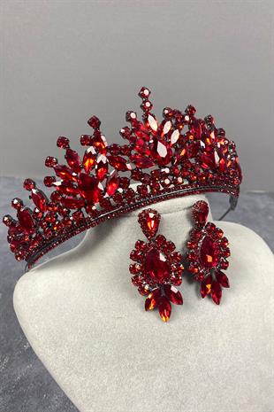 Red Pera Bridal Henna Tiara and Stud Earrings