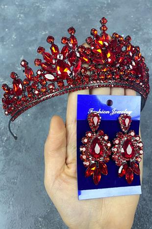 Red Pera Bridal Henna Tiara and Stud Earrings