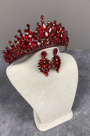 Red Pera Bridal Henna Crown And Stud Earrings