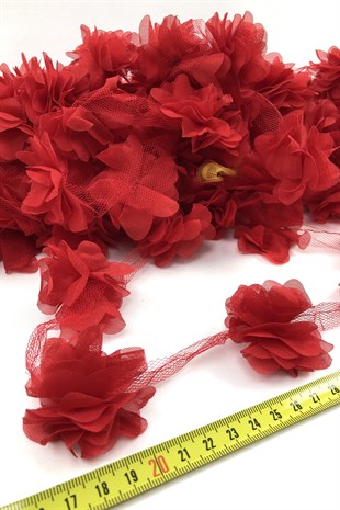 Kırmızı Renk Lazer Kesim Tül Çiçek