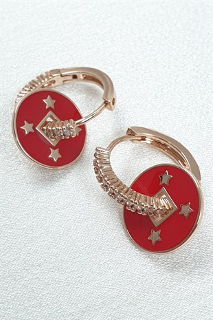 Kırmızı Sadira Yıldız Detaylı Halka Küpe