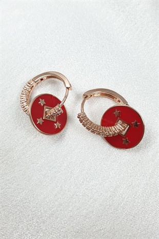 Kırmızı Sadira Yıldız Detaylı Halka Küpe