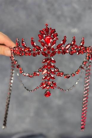 Kırmızı Sallantılı Alınlık Almeda Gelin Kına Tacı