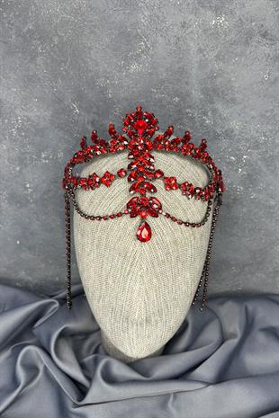 Kırmızı Sallantılı Alınlık Almeda Gelin Kına Tacı