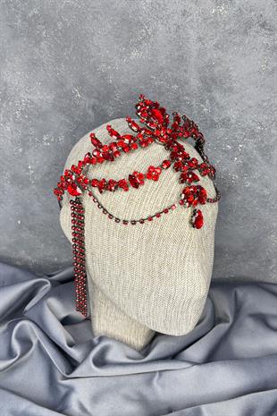 Kırmızı Sallantılı Alınlık Almeda Gelin Kına Tacı