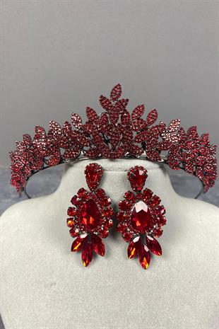 Red Sara Bridal Henna Tiara and Earring