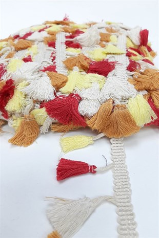 Kırmızı Sarı Pamuklu Saçak Püskül