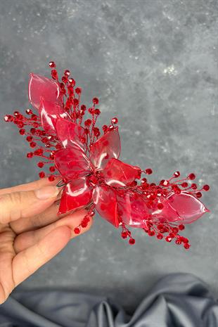 Kırmızı Sedefli Özün Taraklı Gelin Saç Aksesuarı