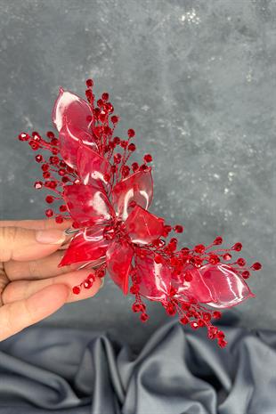 Kırmızı Sedefli Özün Taraklı Gelin Saç Aksesuarı