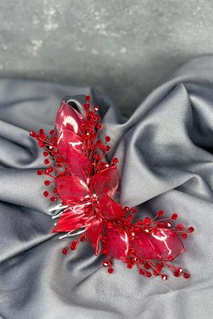 Kırmızı Sedefli Özün Taraklı Gelin Saç Aksesuarı