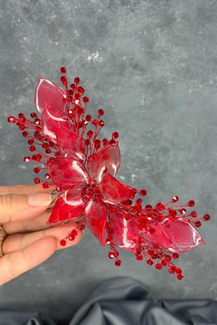 Kırmızı Sedefli Özün Taraklı Gelin Saç Aksesuarı