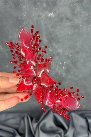 Kırmızı Sedefli Özün Taraklı Gelin Saç Aksesuarı