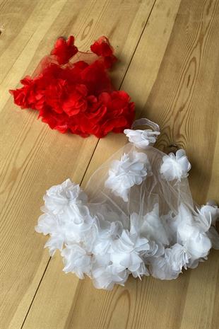 Red Chiffon Laser Flower Bridal Halay Handkerchief 1 pcs