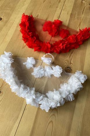 Red Chiffon Laser Flower Bridal Halay Handkerchief 1 pcs