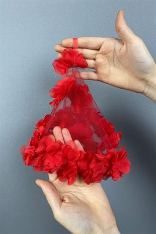 Red Chiffon Laser Flower Bridal Halay Handkerchief 1 pcs
