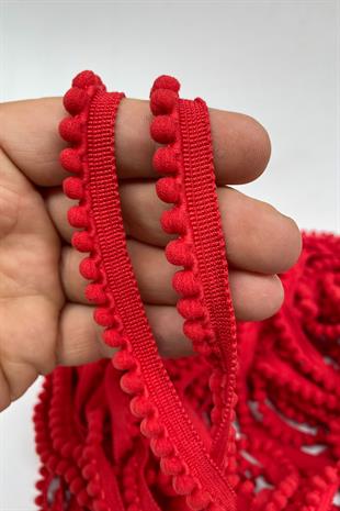 Kırmızı Sık Küçük İnce Ponpon Şerit 