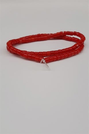 Kırmızı Silindir Parlak Boncuk