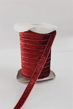 Red Glittery Velvet Ribbon 1 cm