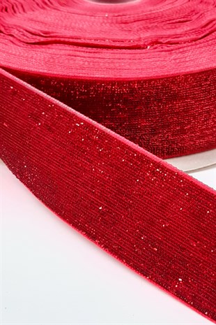 Red Glittery Velvet Ribbon 4 Cm