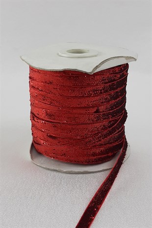 Red Glittery Velvet Ribbon 6 mm