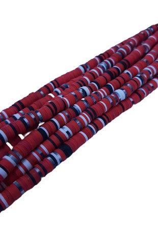 Kırmızı Siyah Fimo Hamur Boncuk 6 mm