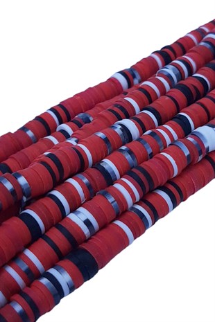 Kırmızı Siyah Fimo Hamur Boncuk 6 mm