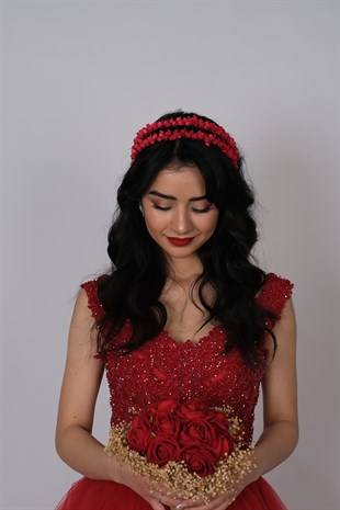 Red Water Enamel Beaded Bridal Henna Crown