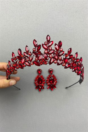Red Subra Bridal Henna Tiara and Earring