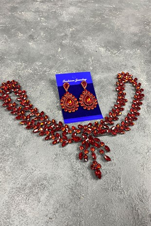 Red Sultan Crown Bridal Henna Hair Accessory and Evening Dress Earring