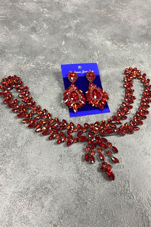Red Sultan Crown Bridal Henna Hair Accessory and Earring