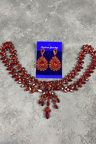 Red Sultan Crown Bridal Henna Hair Accessory and Evening Dress Earring