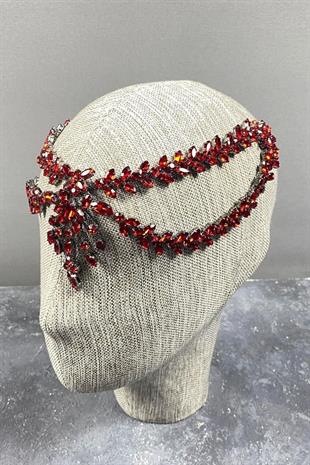 Kırmızı Sultan Alınlık Gelin Kına Tacı Saç Aksesuarı