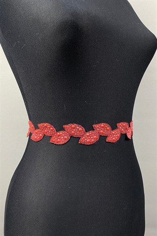 Kırmızı Taşlı Elbise Kemeri ve Bel Aksesuarı