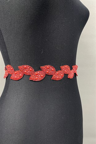 Kırmızı Taşlı Elbise Kemeri ve Bel Aksesuarı