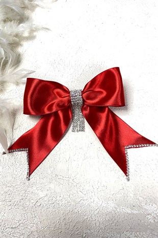 Kırmızı Taşlı Özel Tasarım Fiyonklu Saç Tokası Aksesuar 