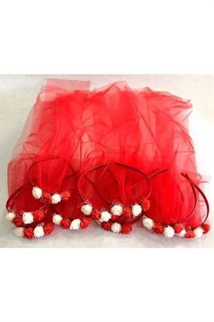 Kırmızı Tüllü Nedime Tacı 10lu Kına Malzemesi