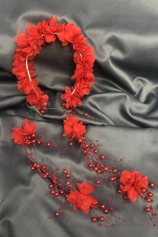 Red Feathered Postpartum Slippers and Crown with Pearls