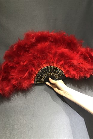Black Bridal Fan With Red Feathers